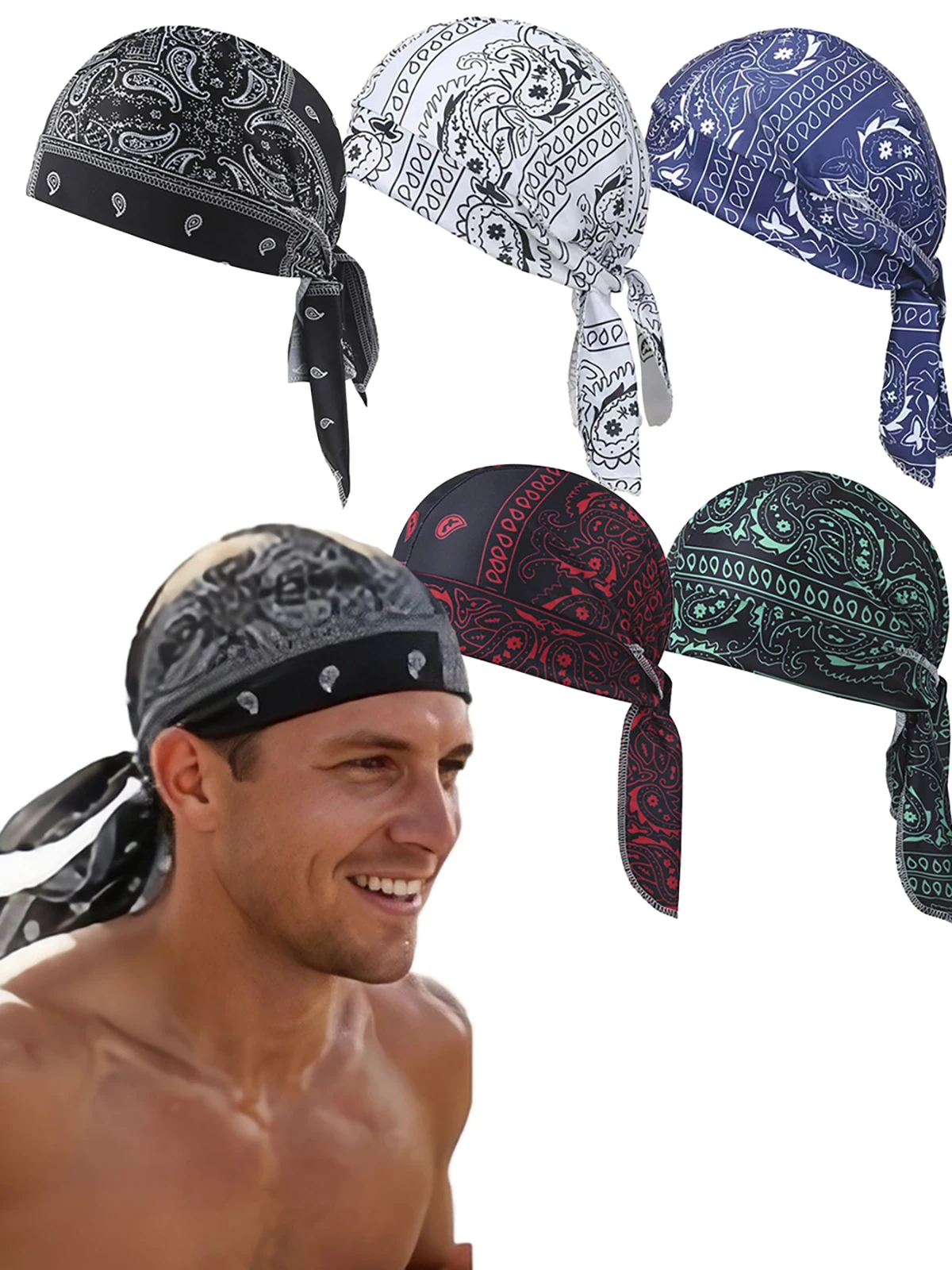 AliExpress NONE Paisley Print Hijab Caps Quick Dry Adjustable Bandana Headscarf UV Protection Breathable Cycling Head Wrap Outdoor Activities