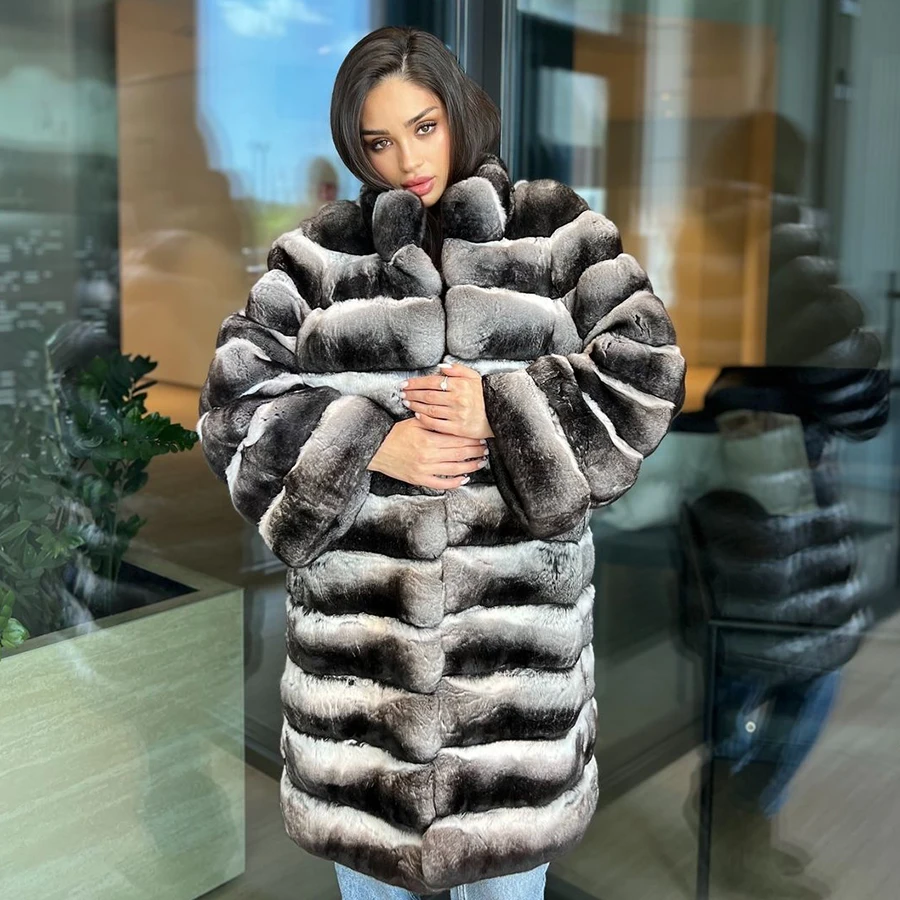 Women Coat Long Winter Rex Rabbit Fur Coat Natural Rabbit Fur Coat High Quality Luxury Real Fur Jackets