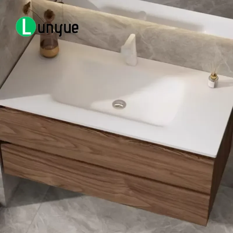 Custom French Retro Floating Solid Wood Bathroom Vanity Black Walnut Rectangular Eco Friendly Durable Drawer Cabinet