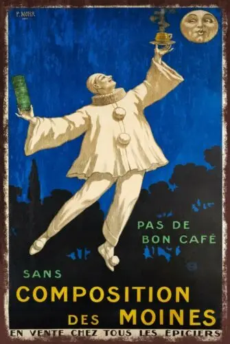 Composition des Moines Coffee Advert Vintage Look Retro Style Metal Sign, French