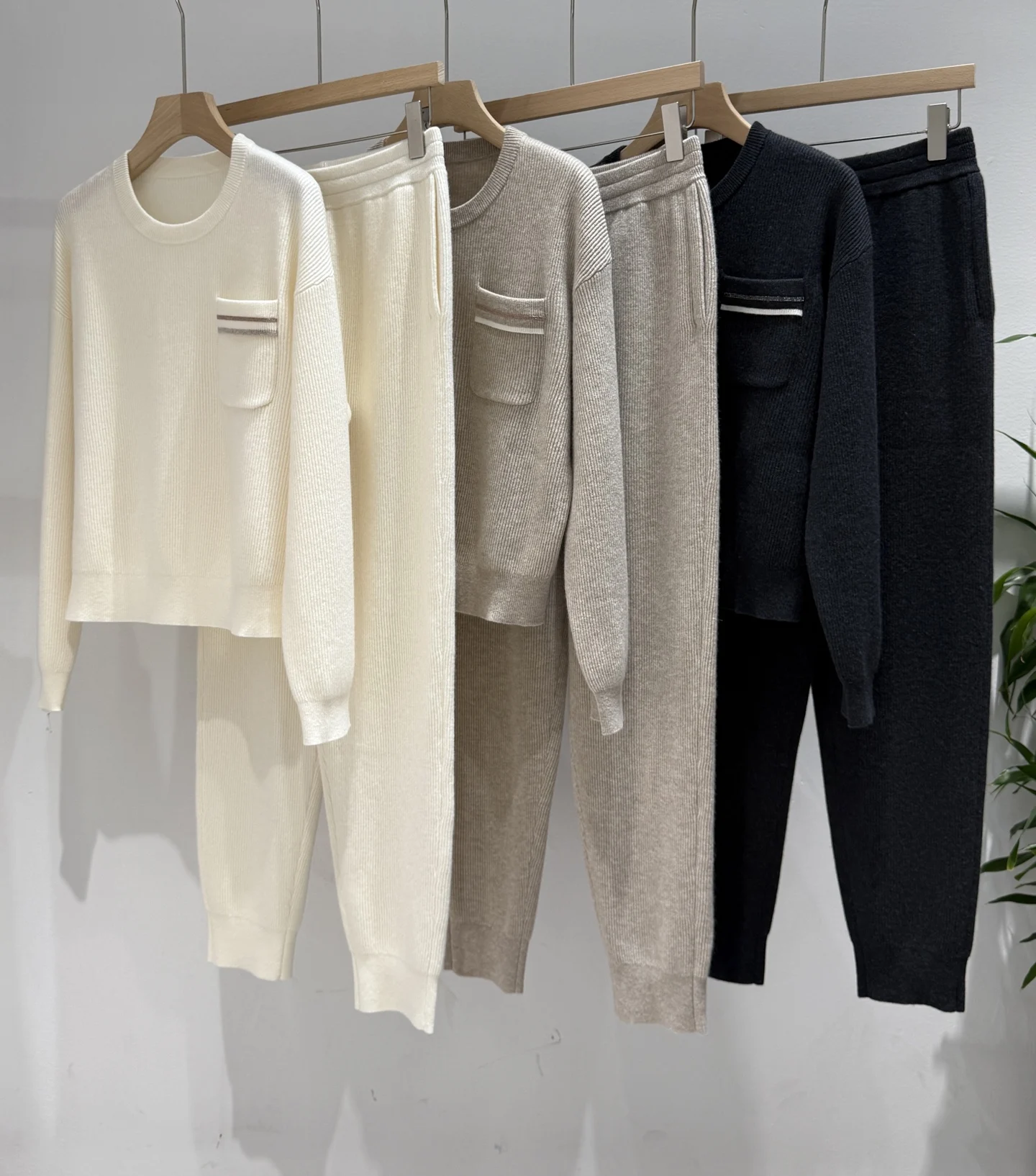 Women's Autumn/Winter Wool Knit Set: Knit Sweater and Wool Trousers