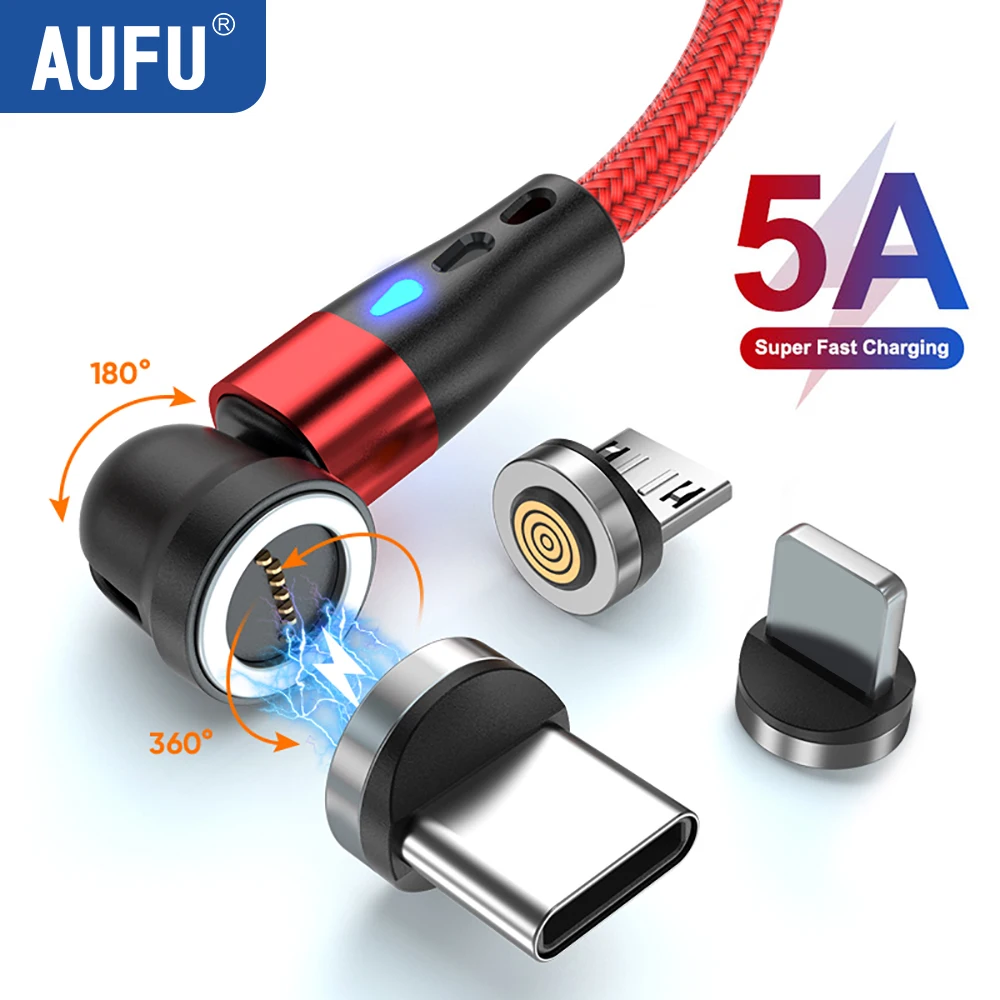 

AUFU 5A Magnetic Type C Cable For Samsung S21 Huawei P30 Magnet Fast Charging Charger Wire for iPhone Xiaomi Micro USB Data Cord