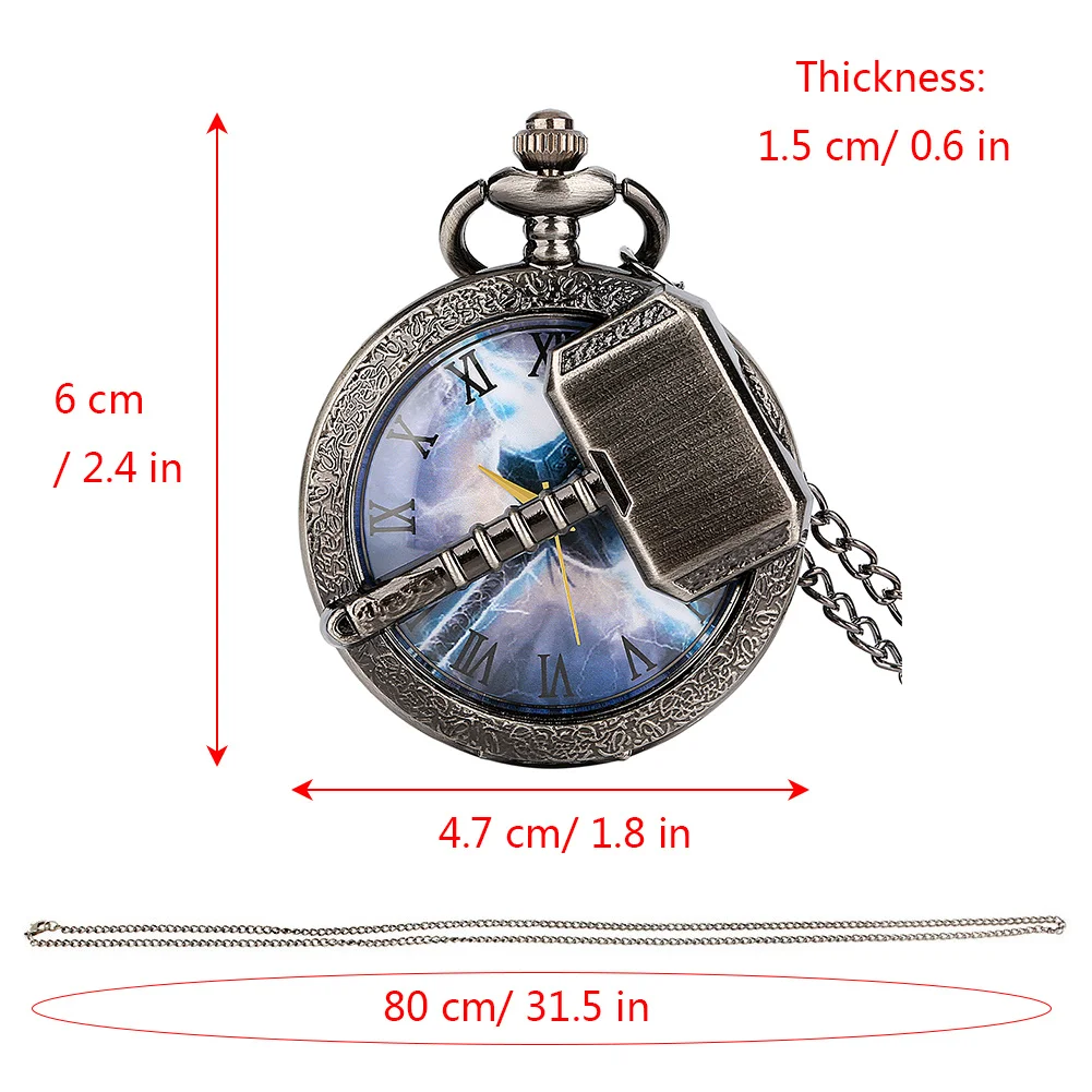 Cool Hollow Hammer Quartz Pocket Watch Men Necklace Pendant Pocket Clock Women Vintage Stylish Timepiece