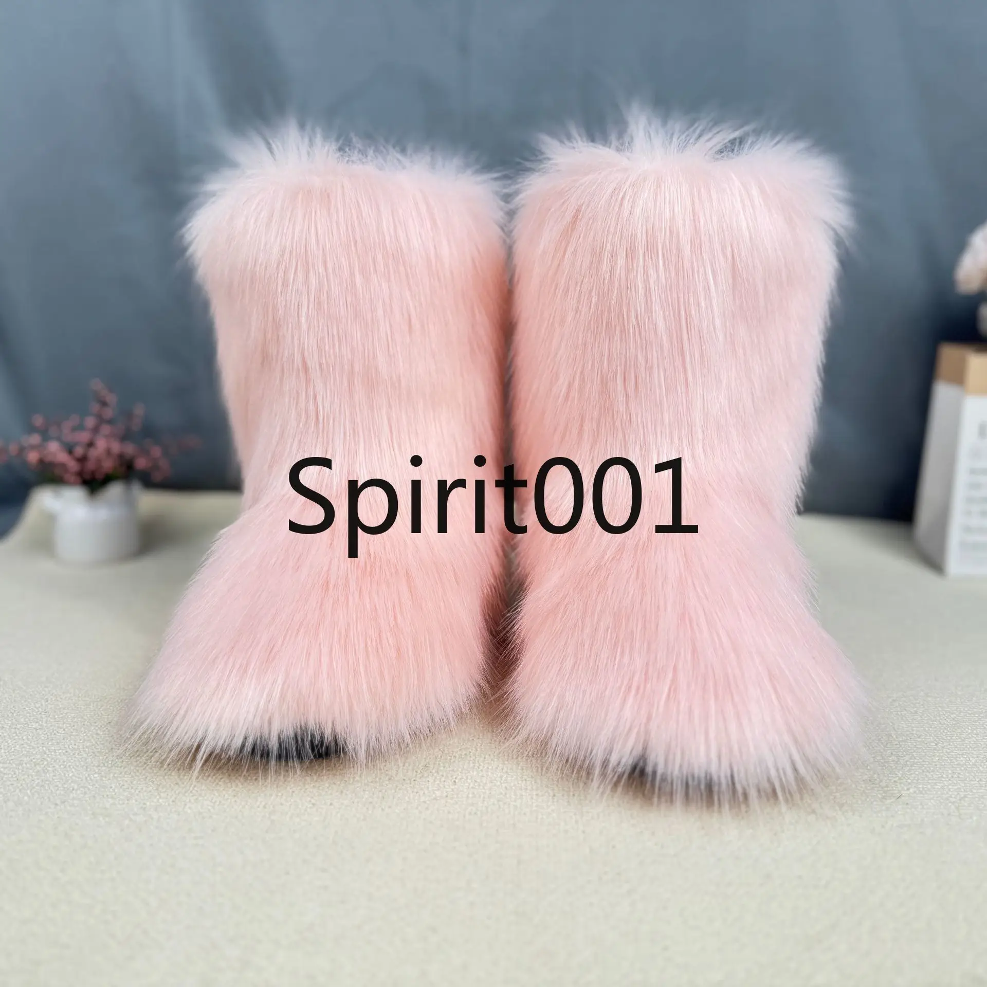 Zapatos de invierno para hombre y mujer, botas de piel de zorro de imitación esponjosas a la moda, botas de nieve cálidas de felpa, botas de piel peluda, Cosplay