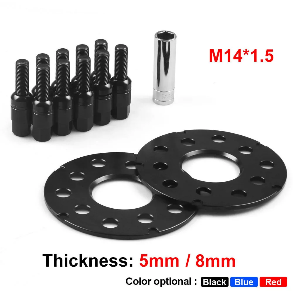 For VW For Audi  5MM 8MM Car Wheel Spacer Adapters PCD 5x100 5x112 CB 57.1MM and BALL BOLTS M14*1.5