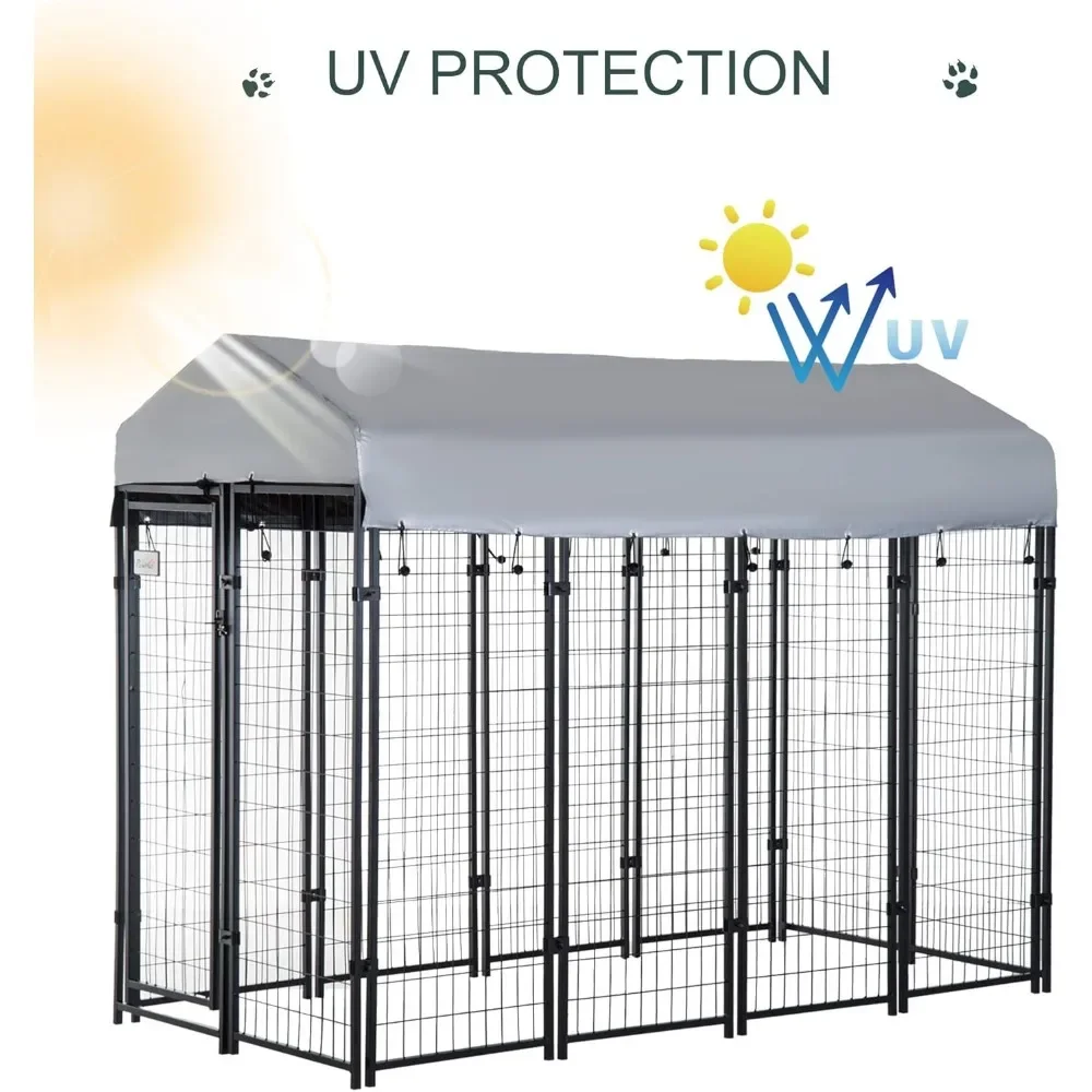 8' x 4' x 6' Dog Playpen Outdoor, Dog Kennel Dog Exercise Pen with Lockable Door, Water-resistant Canopy, for Medium Large Dogs