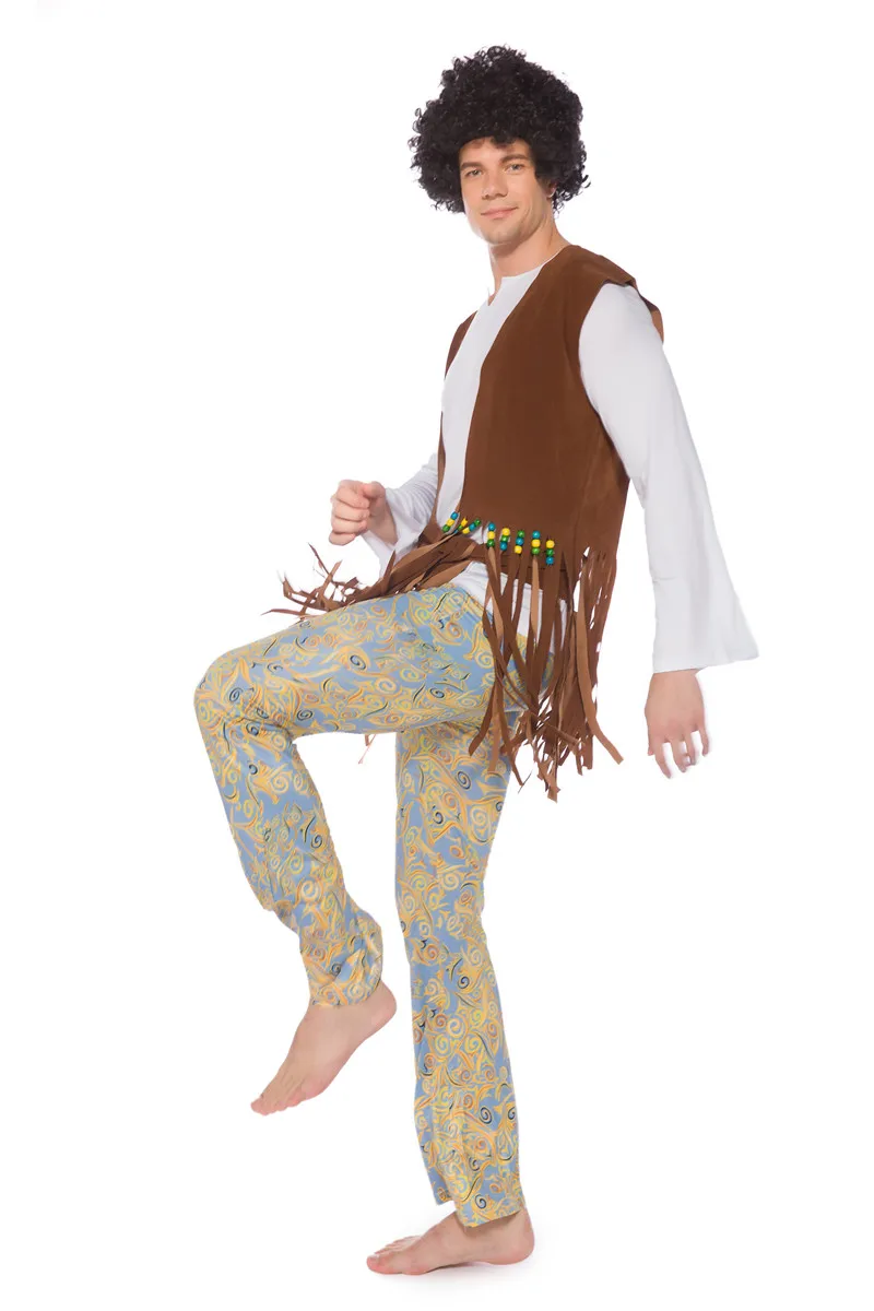 Men Retro Hippie Costume Halloween Carnival Purim Disco Hip Hop Singers Cosplay Stage Performance Costumes