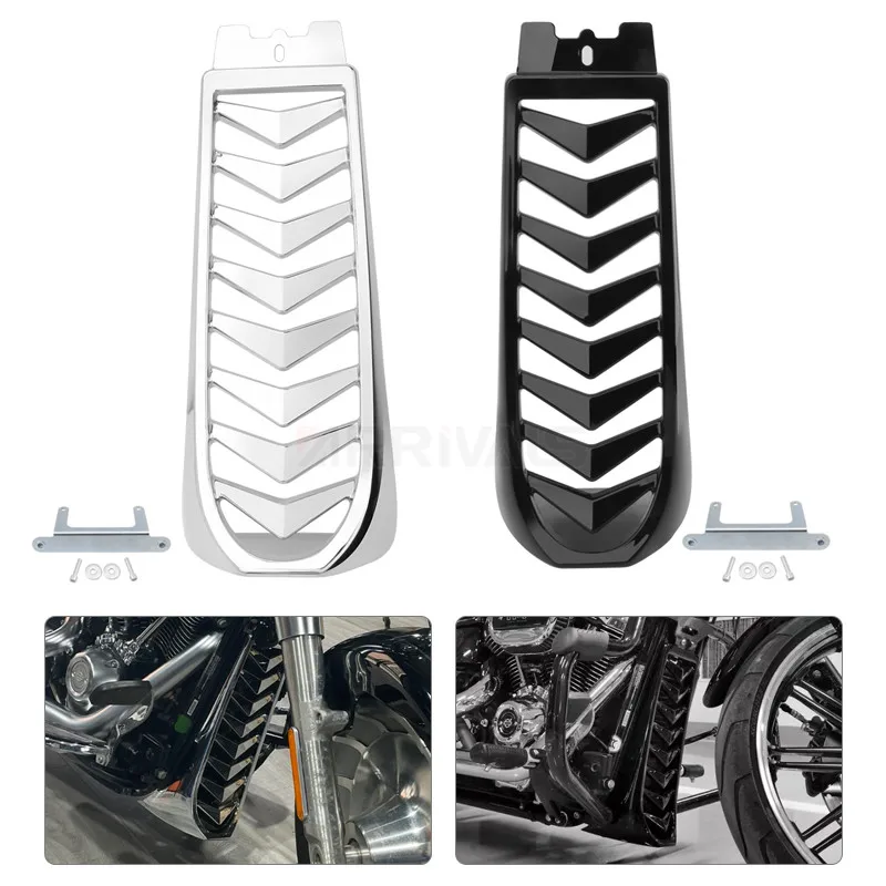 Motorcycle Black Chrome Lower Radiator Cover Chin Fairing Spoiler For Harley Softail Breakout Street Bob Fat Bob FXBR 2018-2021