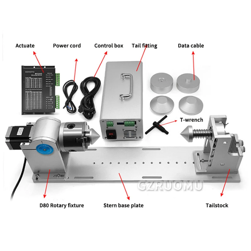 D80 Rotary Axis Upgradeable Movable Platform Kit for Laser Marking Use Specially 600/900MM Length With Adjustable Tailstock