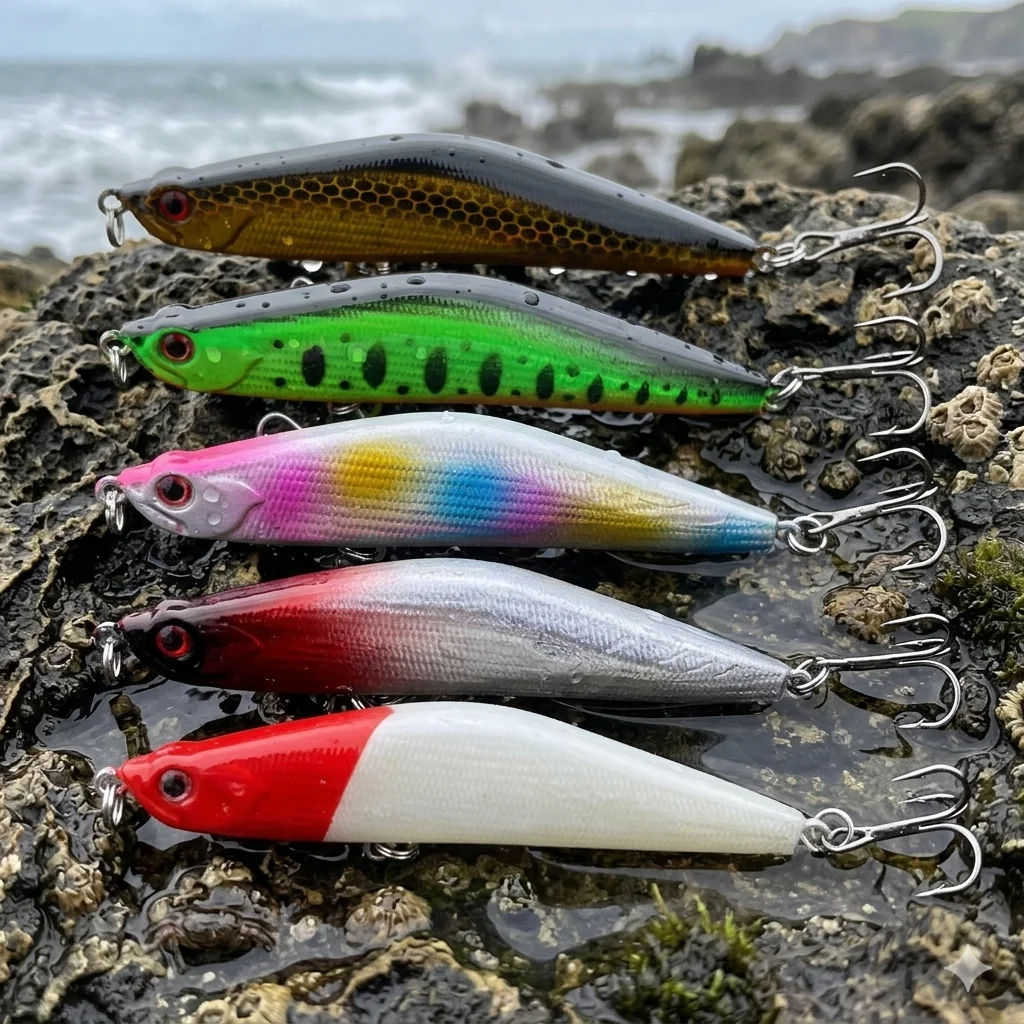 5 Stück sinkende Bleistift-Angelköder, 8,5 cm, 15 g, lippenloser Wobbler für lange Würfe, scharfe 6er-Spikes #   Dreifachhaken Kunstköder für Barsch und Forelle