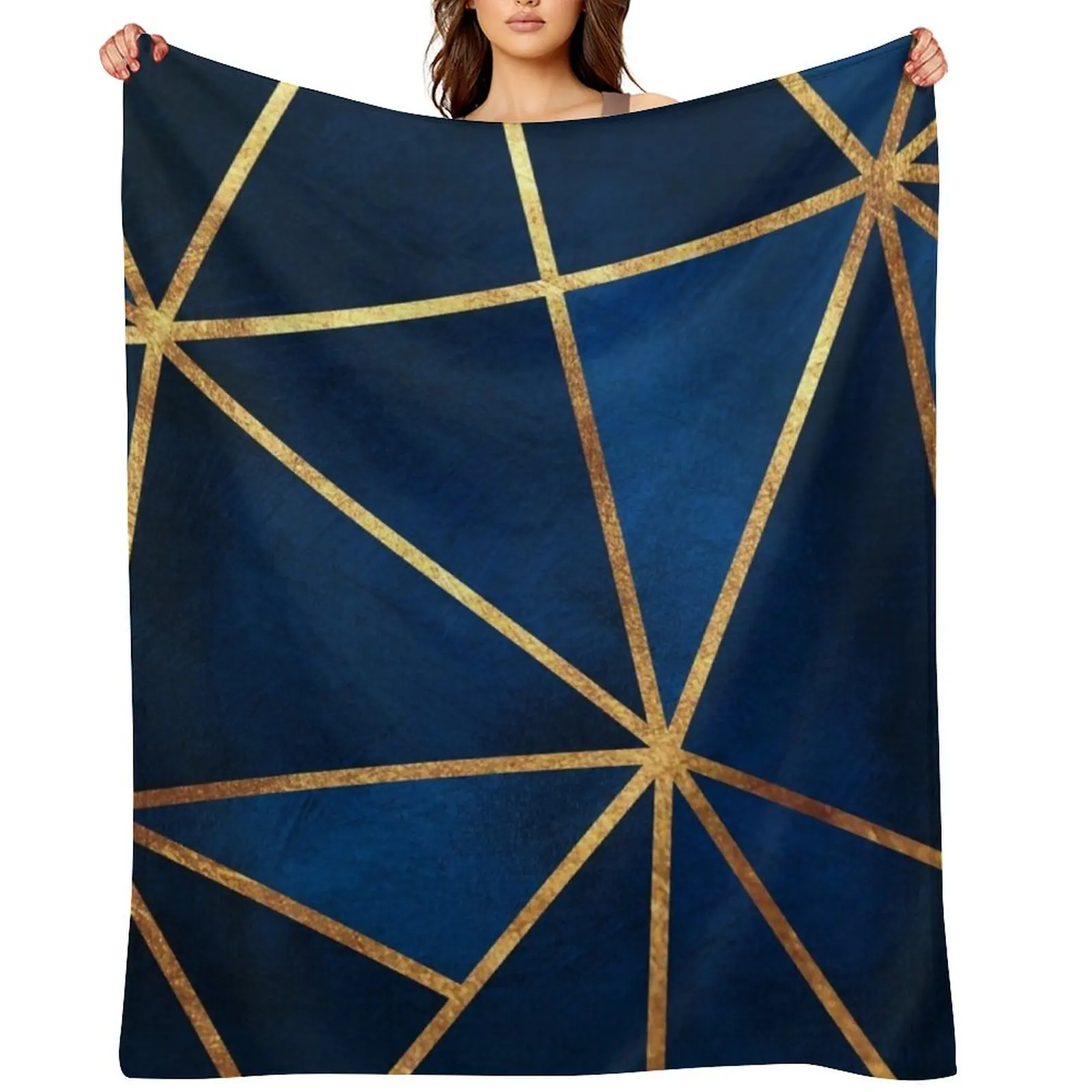

Navy Gold Stone Geometric Throw Blanket Travel Polar wednesday Furry Blankets