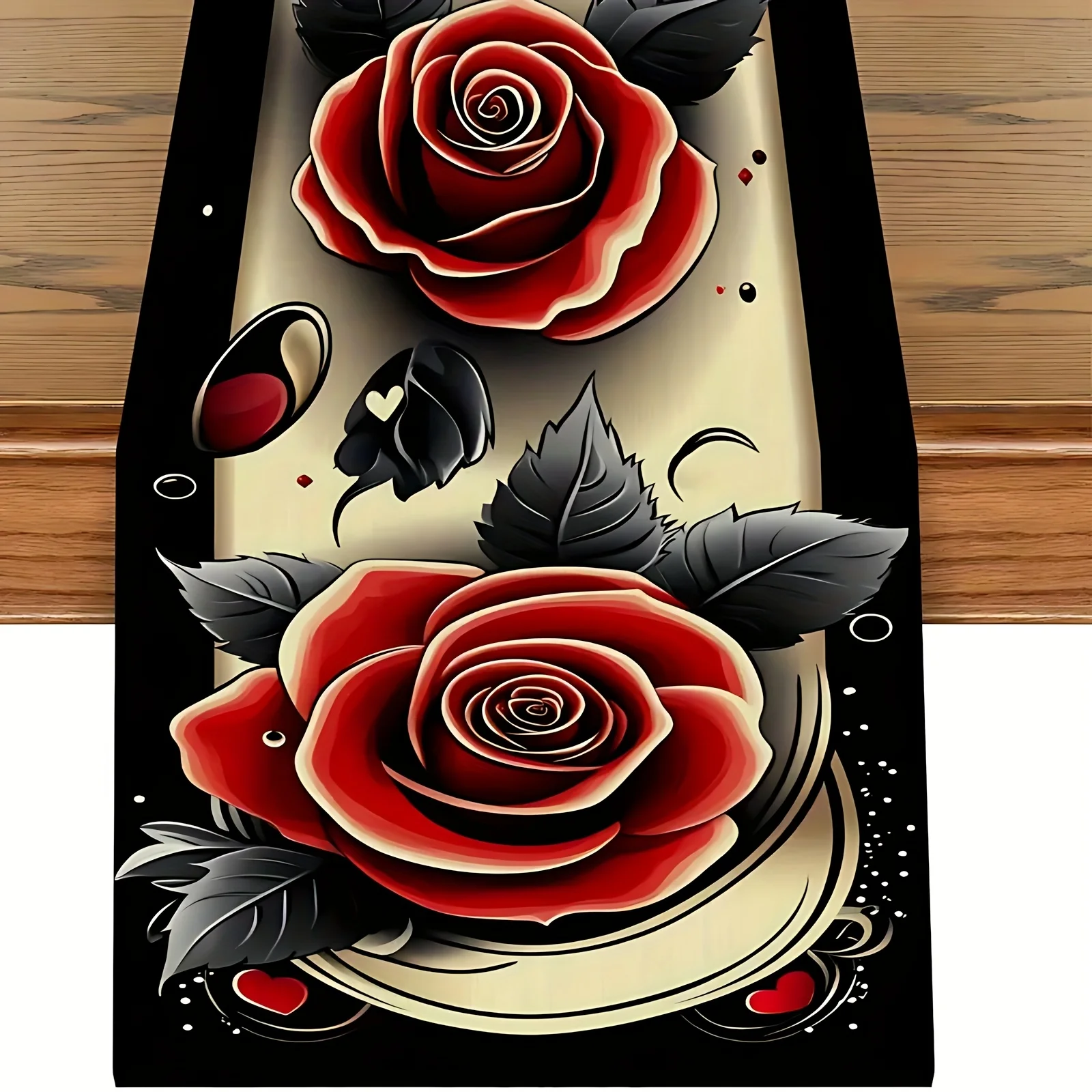 1 Piece of Red Rose Decorative Printed Table Runner, Valentine's Day Table Runner, Suitable for Dinner Parties, Holiday Parties, Family Gatherings, Children's Activities, Themed Cafes, Home Decoration, Christmas Markets, Cozy Tea Parties