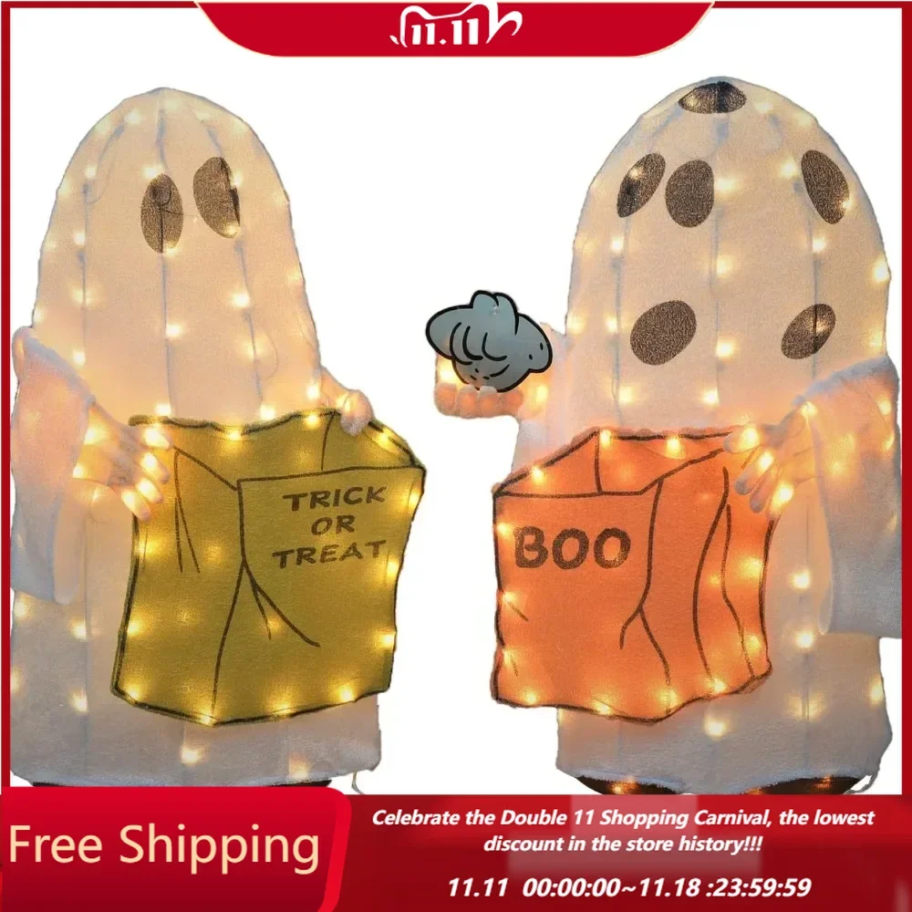 Conjunto de dos fantasmas de 32 pulgadas, Decoración LED para patio, vacaciones de Halloween y exteriores