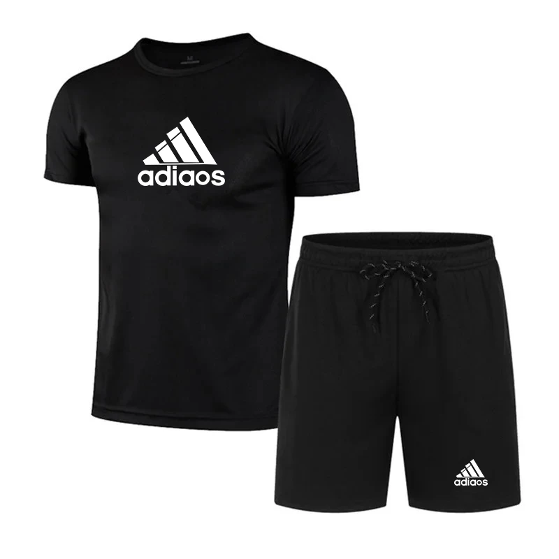 Men's Summer Fashion Sports Set Breathable Quick Drying T-shirt + Shorts Sports Set Fitness Game Training Basketball Set T-shirt