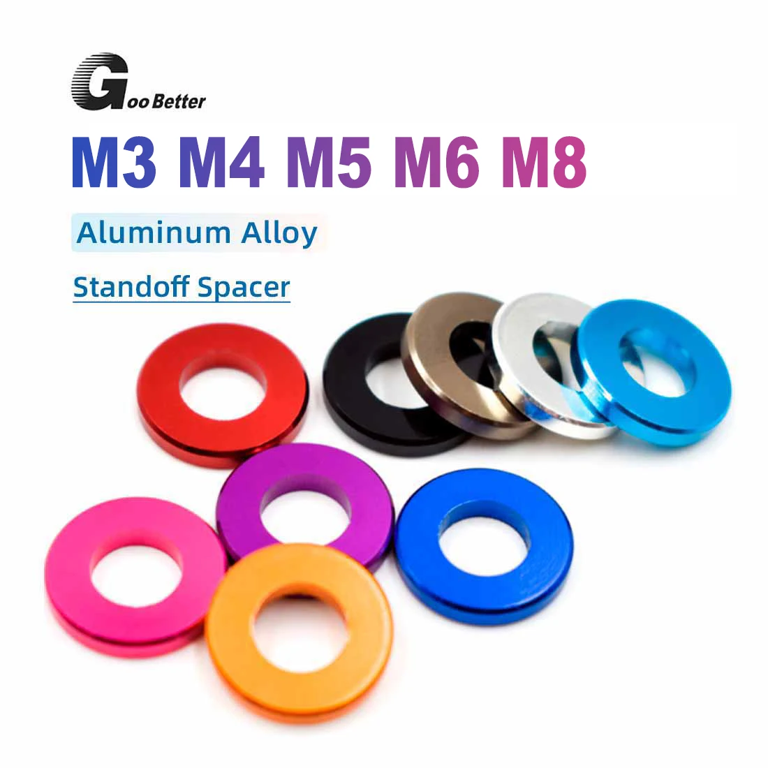 

10pcs M3~M8 Colored Aluminum Washers, Bushings, Spacers, and Threadless Brackets, Thickness 0.5mm~2mm