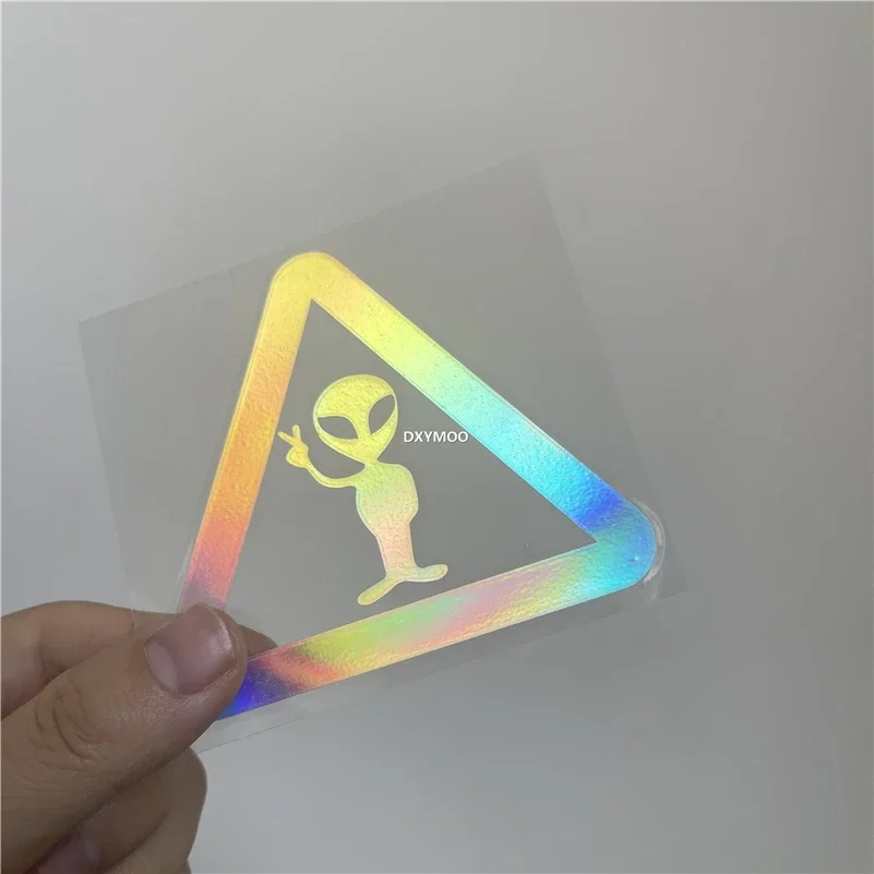 1Pc Holographic Triangle Alien Vinyl Sticker Waterproof Space Theme Decal for Motorcycle Car Window 8x7cm