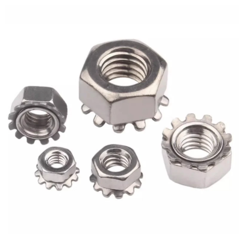 10-300pcs M3 M4 M5 M6 M8 M10 Carbon Steel Nickel Plated K-type Multi Tooth Hexagonal Nut Anti Slip Hexagonal Screw Cap