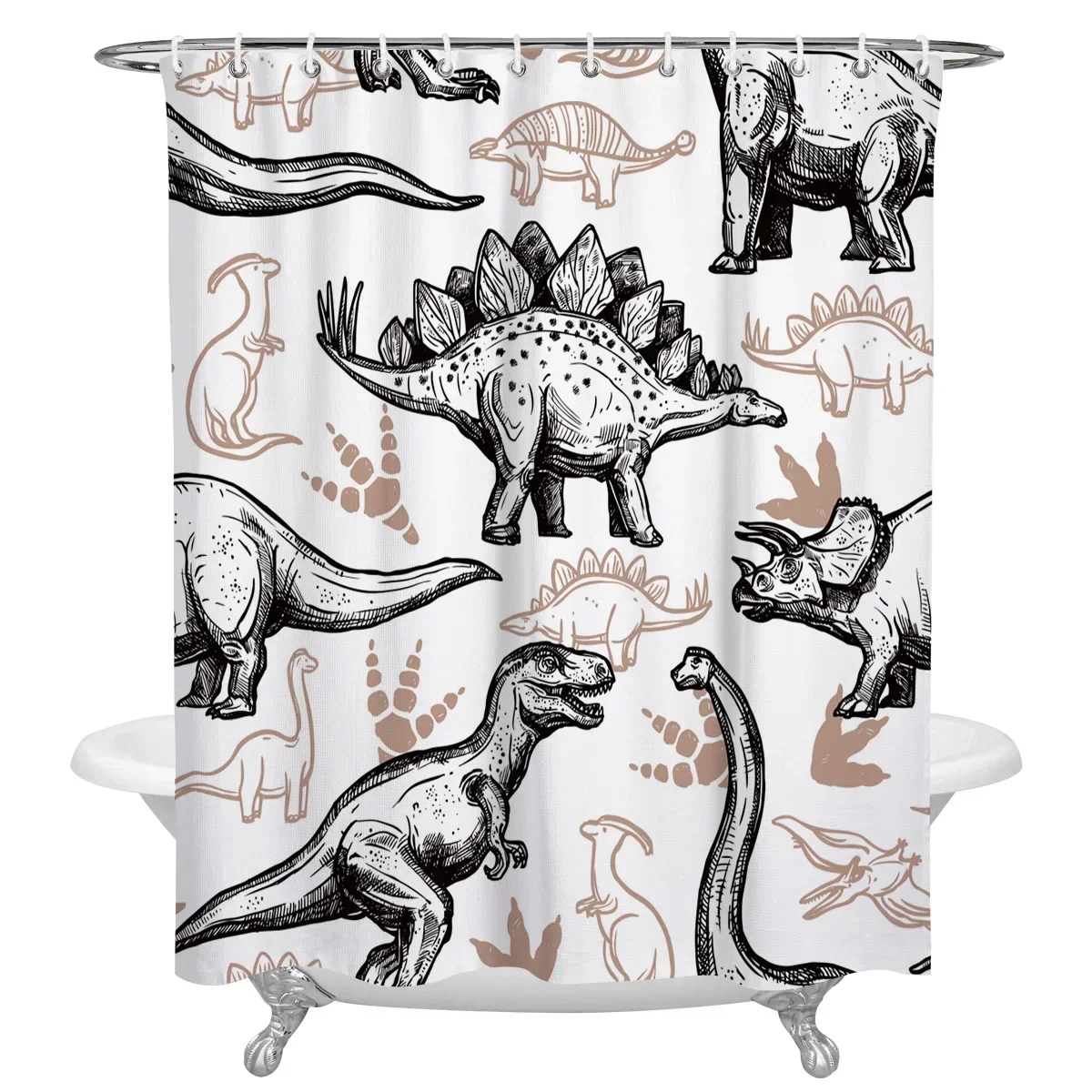 Dinosaur Sketch Shower Curtain: Fun, Vintage-Inspired Bathroom Decor for Playful, Educational Ambiance and Imaginative Touch