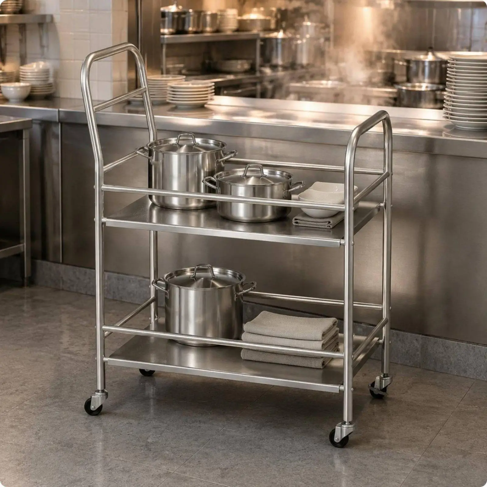 Stainless Steel Kitchen Effortless-Move Cart to Move Stainless Metal Mobile Cart Resistant Mobile Serving Trolley for Lavatory,