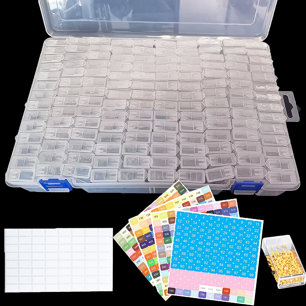 140 Grids Diamond Painting Storage Box Transparent Square Bottle With Stickers Jewelry Beads Storage Organizer Case