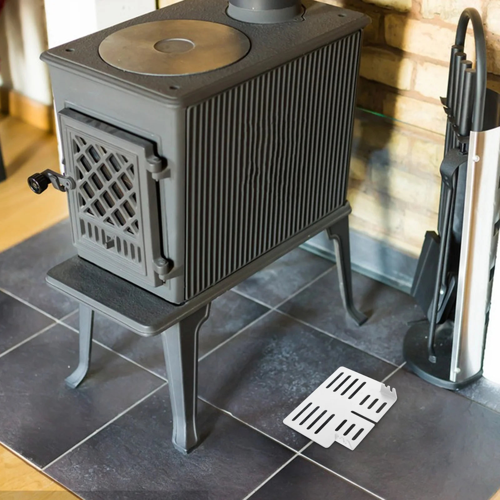 1 Juego de soporte de montaje para ventilador de hogar de acero inoxidable, soporte ajustable para ventilador de estufa, accesorios para estufa de leña alimentados por calor, calentador