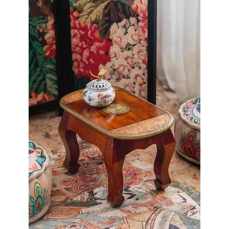 Furnace brewing tea table and chairs coffee  sitting low  tatami square  retro brass small tea table