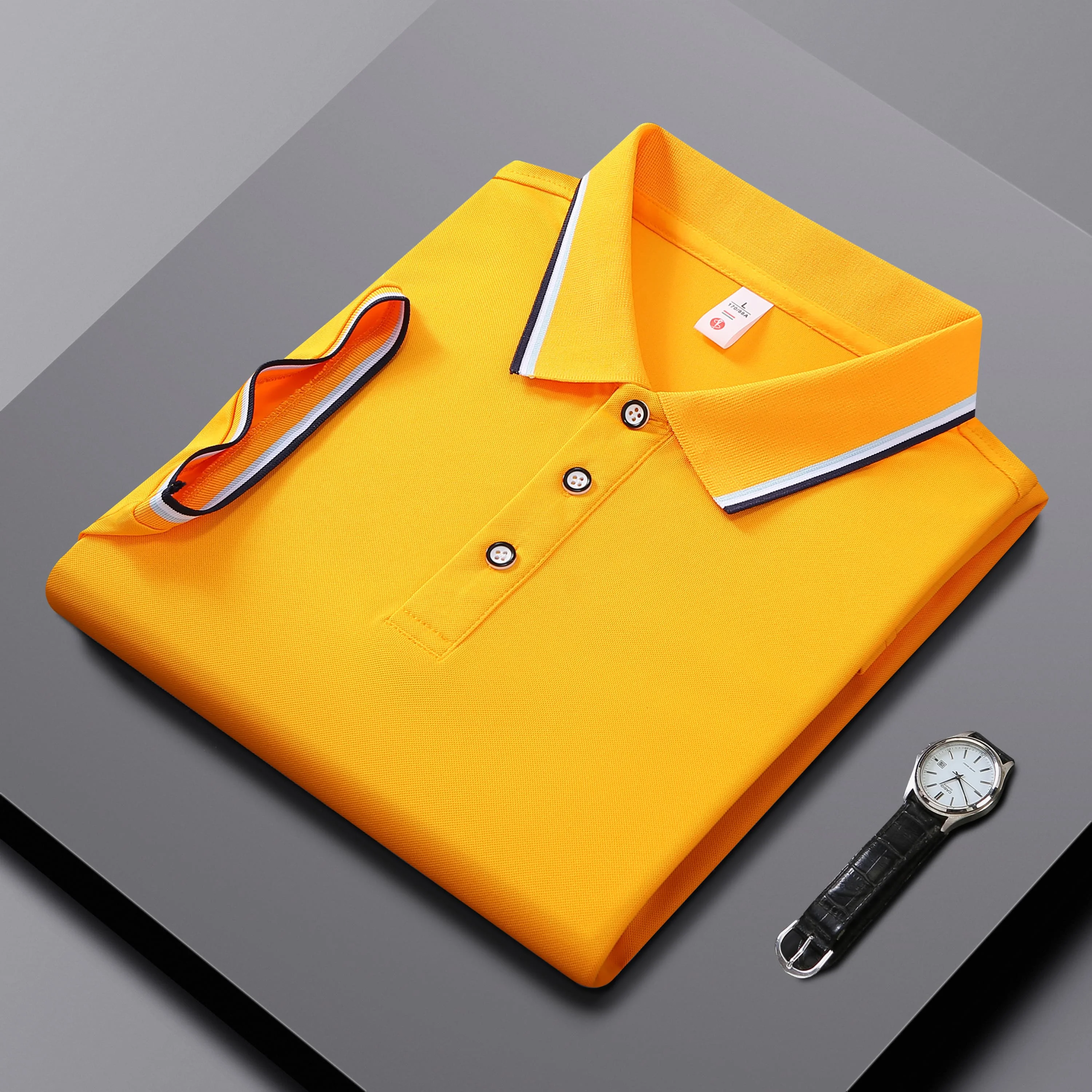 

Men's and Women's Polo Shirts Summer Striped Lapel Collar T-shirts Business Gentleman Luxury Brand Striped Cuffs Short Sleeves