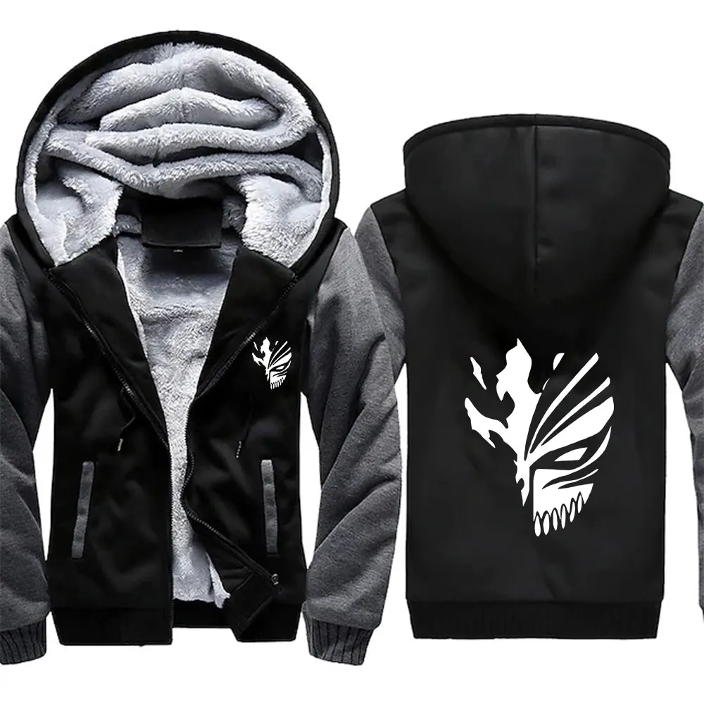 Anime Bleach Zip Up Hoodies Men Winter Warm Coat Thick Fleece Male Casual Sportswear Outerwear Jacket Long Sleeves Sports Hoody