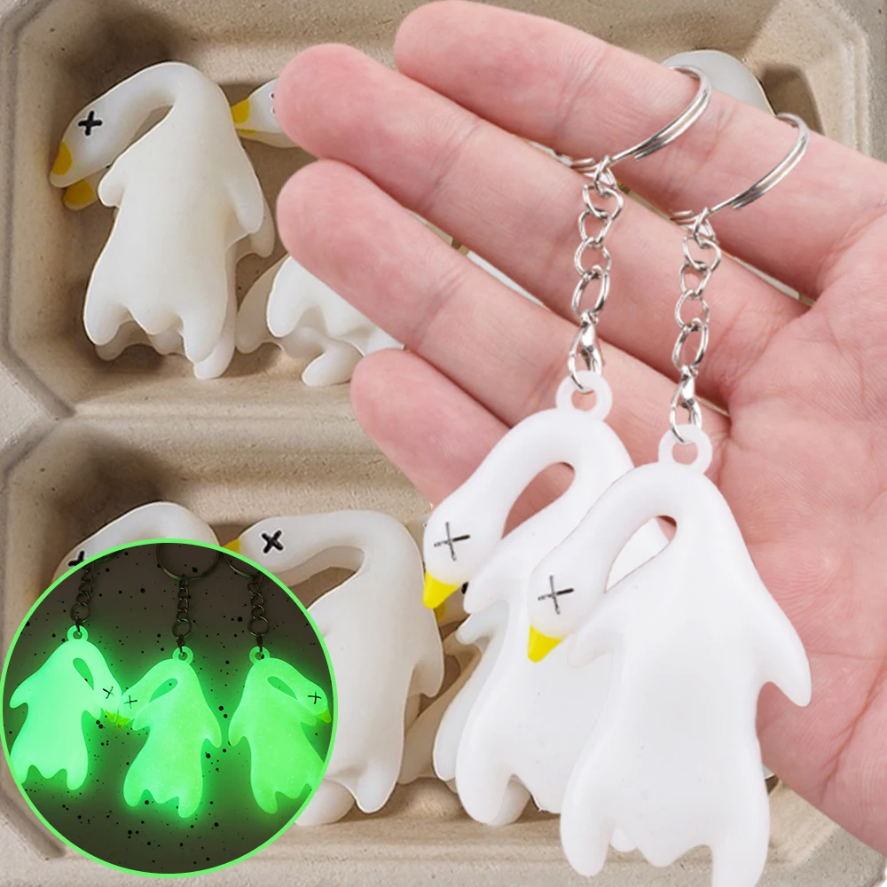 Luminous Funny Goose Keychain Roast Duck Rope Keyring Backpack Pendant Car Hanging Accessories Color Change Bag Key Chain Gift