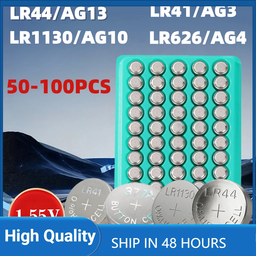 

50-100PCS AG13 LR44 Alkaline battery Cell Coin 1.5V Button Batteries LR41 LR1130 LR626 LR44 for Watch Toy
