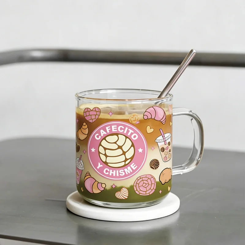 UV DTF Cup Wrap for 16oz Glass Can | Cute Ins Style Pan Dulce & Coffee Design | Cafecito y Chisme Transfer Decal