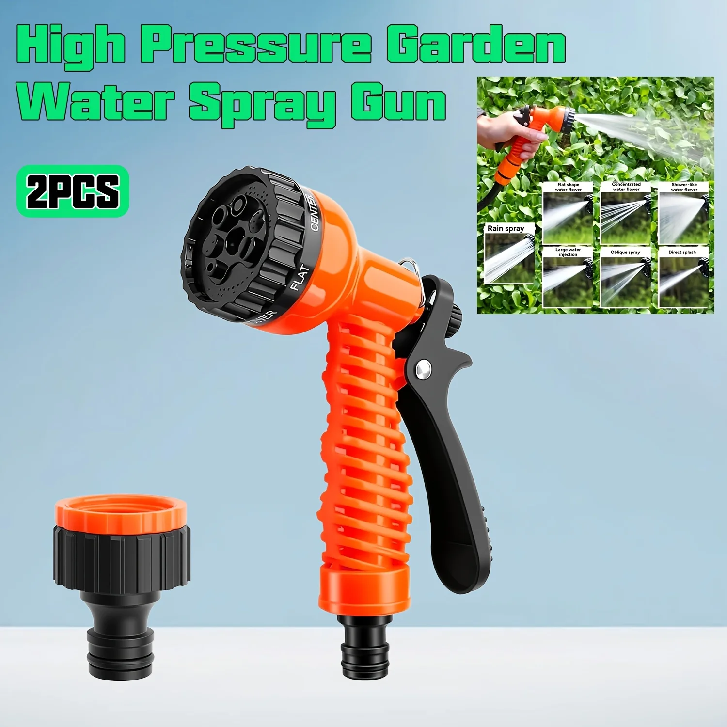 2Pcs High Pressure Garden Spray Gun Adjustable Nozzle Anti-Slip Handle Fit Standard Water Hose Car Wash Watering Tool