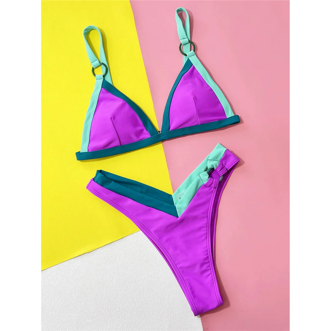 Sexy Splicing Brazilian High Leg Cut Bikini Damen Bademode Zweiteiliger Bikini Badeanzug Badebekleidung Schwimmbikini V4749 – Detail 9
