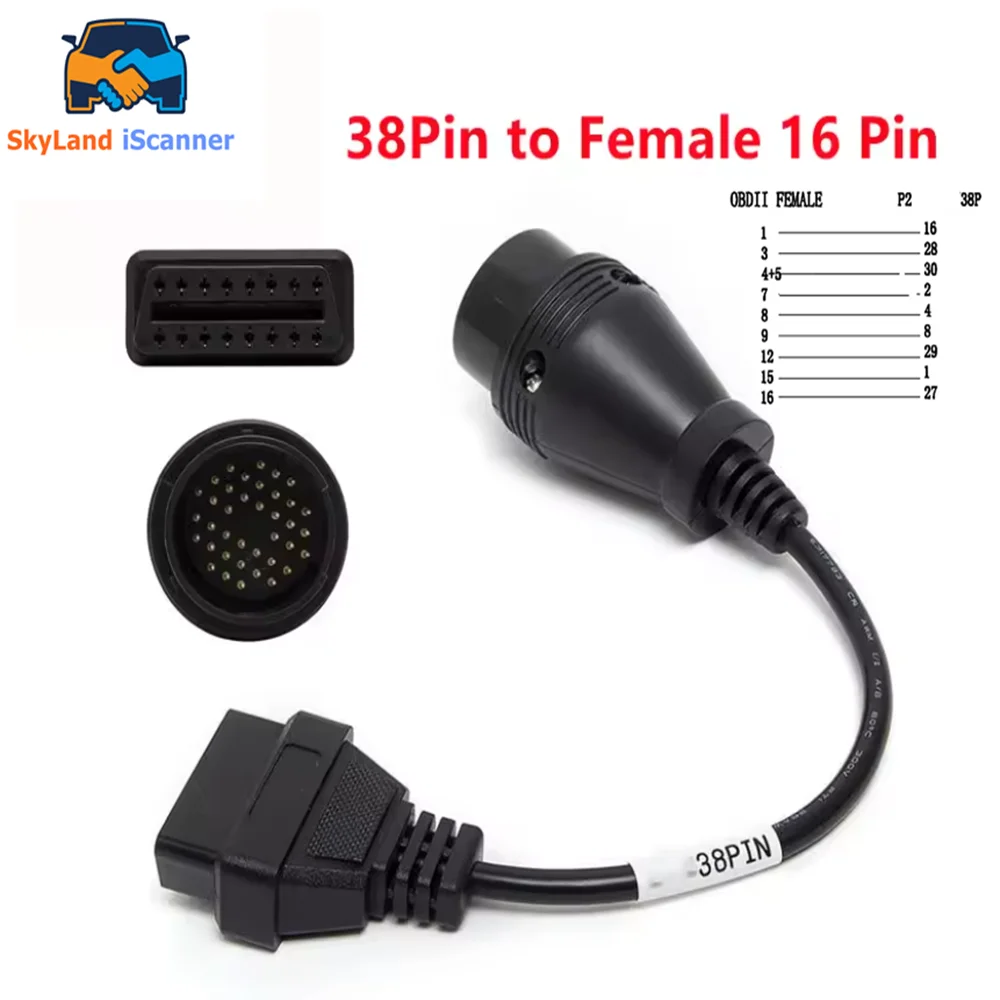 Newest OBD2 Cable Connector For IVECO 38Pin OBD 16 Pin Connector Cable Car Interface Cable For IVECO Trucks Diagnostic Tools