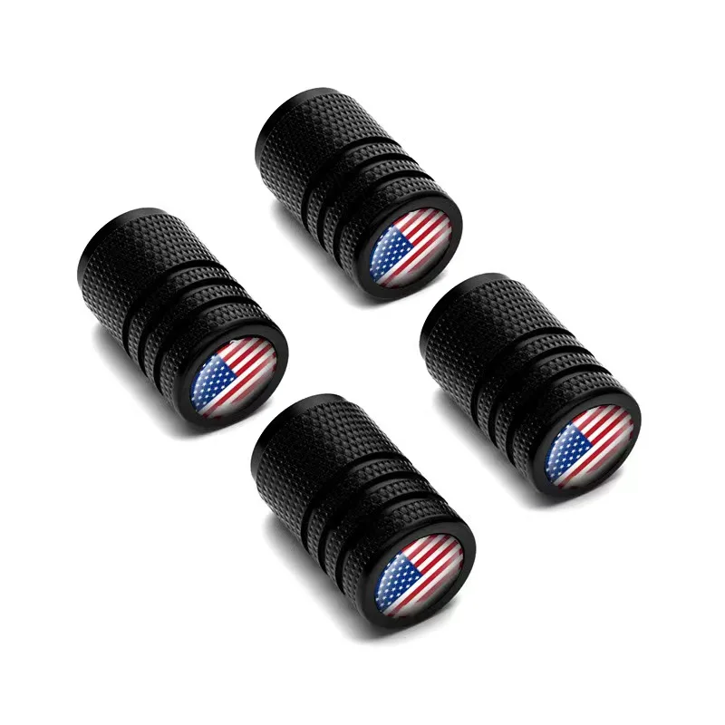 4pcs Aluminum alloy tire valve cap valve core cover valve cap valve cap smiling face, American flag modified automobile tire cap