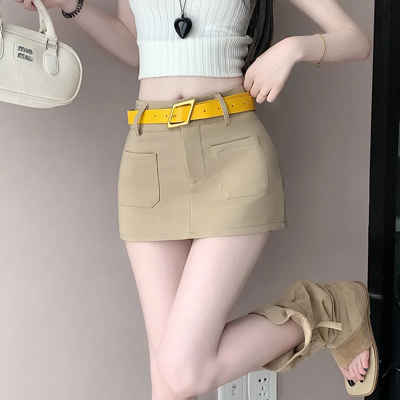 Minifalda Sexy antiexposición 2025, novedad de verano, Faldas negras de cintura alta, moda femenina, ropa de calle ajustada, Faldas para Mujer, ropa