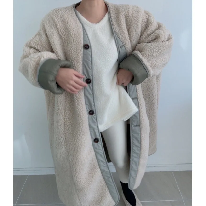 Rétro Double face porter vague Emed coton Jaet femmes ample Thi chaud Long manteau coréen Sle hiver nouveauté