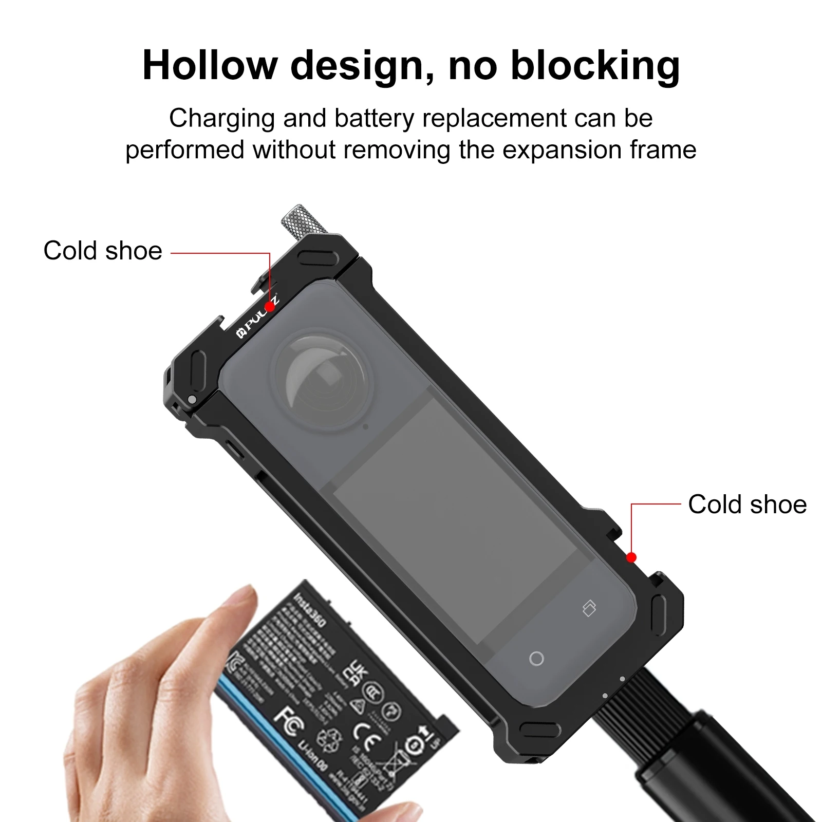 Puluz-insta360 x4用の金属製保護ケージ,コールドシューベース付きハウジングフレーム,三脚アダプター