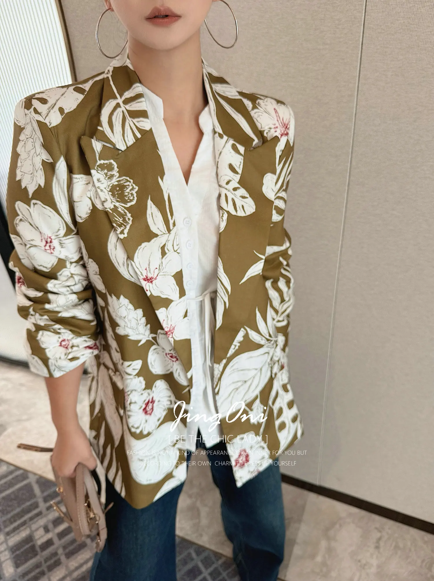 

Floral Blazer Woman Clothes Stylish Fitted Jacket Coat Spring Autumn Long Sleeve Korean Elegant 2025 Suit Chic New Luxury Crop