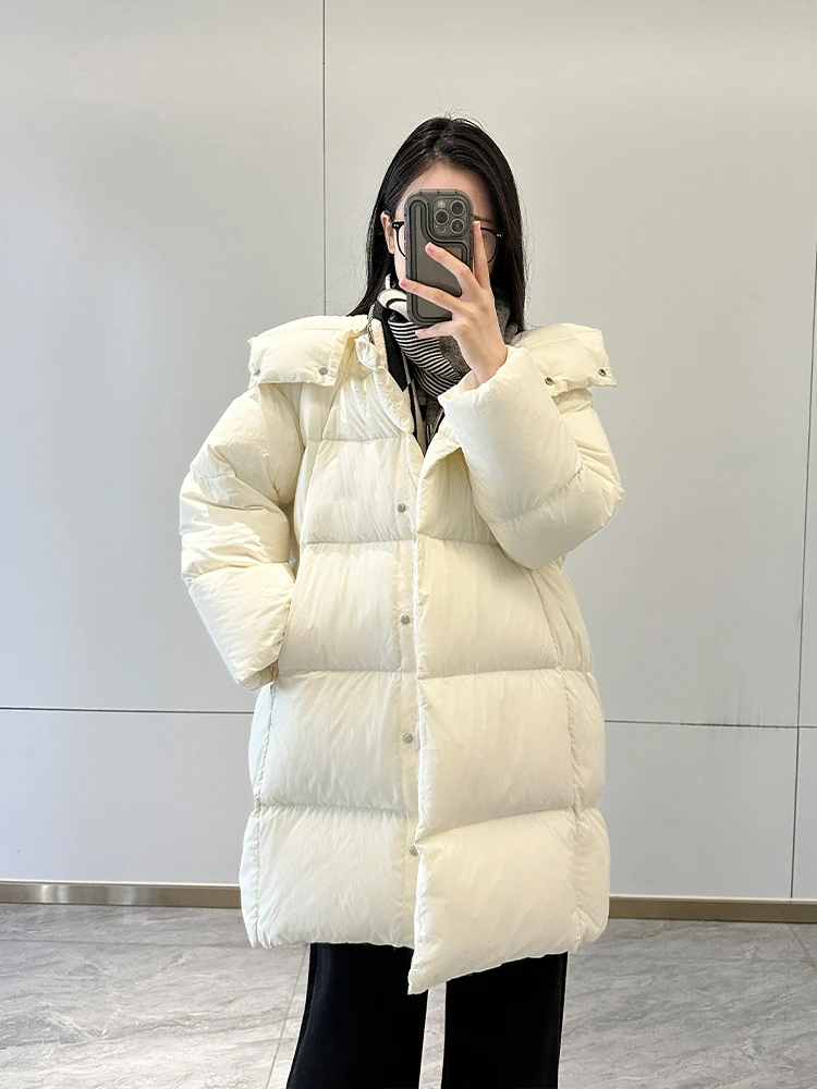 

Meecion Winter New 90 White Duck down Puffer Coat Medium Length Loose Thickened Bread Style Women's Clothing