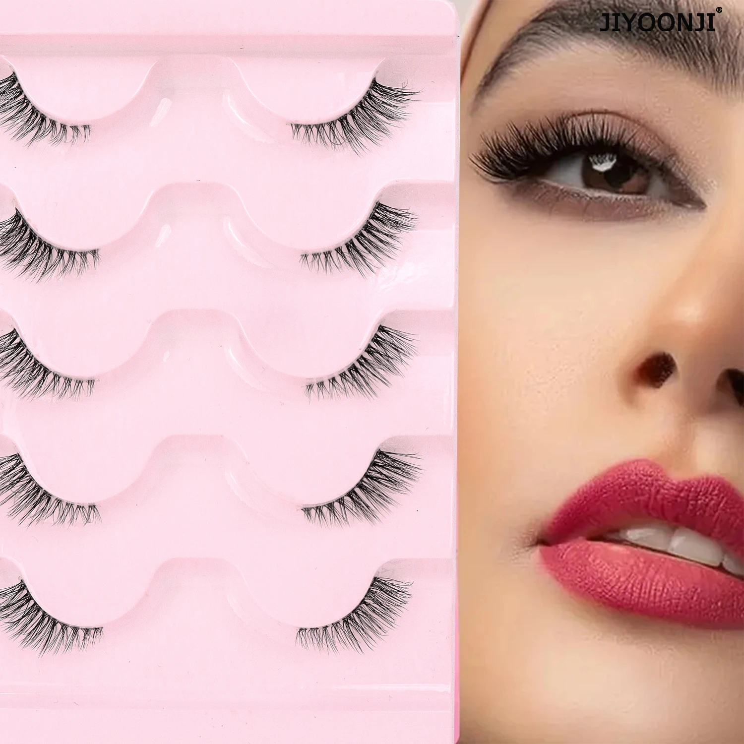 Halbfalsche Wimpern, 5 Stück, natürliche Wimpernverlängerung, 3D-Locken und flauschige falsche Wimpern