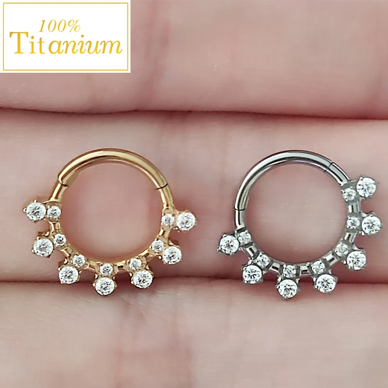 ASTM F136 Titanium Fashion Body Jewelry CZ Nose Rings 16G Hinged Segment Clicker Hoop Helix Daith Tragus Septum Piercing Earring