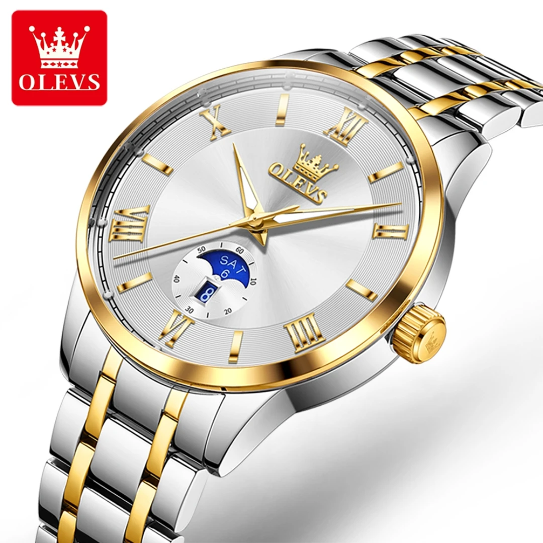 

OLEVS 3638 Кварцевые модные часы в подарок с круглым циферблатом из нержавеющей стали, ремешок для часов, наручные часы с дисплеем недели, светящийся календарь