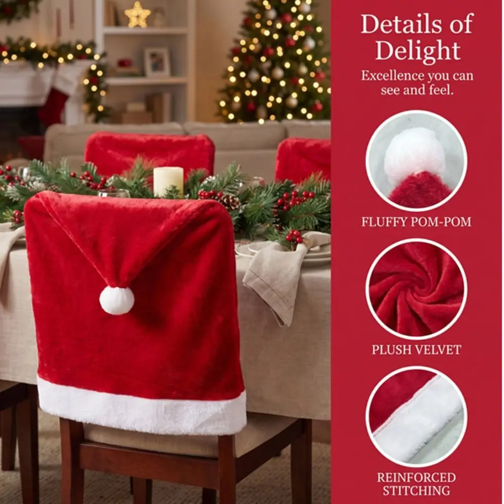 Cartoon Christmas Chair Covers Comfortable Santa Hat Red Chair Back Cover Christmas Hat Washable Plush Stool Covers Hotel