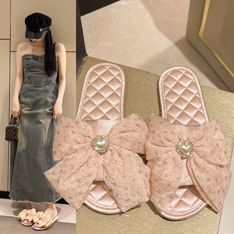 New Satin Open-toed Slippers, Summer Home Soft-soled Sandals, Simple Mori One-word Drag Wholesale