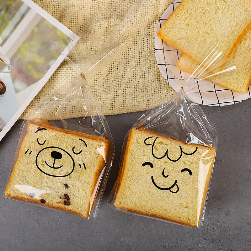 

50 Pcs Transparent Bread Bag Toast Cake Packaging Printed Self-Adhesive Bags For Snack Food Packaging