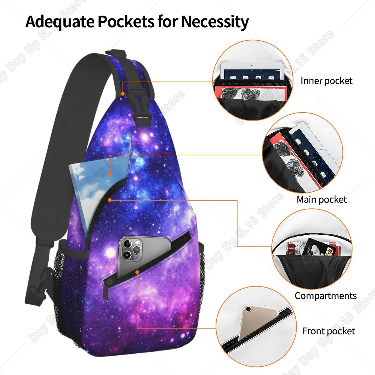 Purple Blue Galaxy Nebula Chest Bag Men Sling Crossbody Backpack Chest Bag Travel Hiking Daypack Shoulder Bag