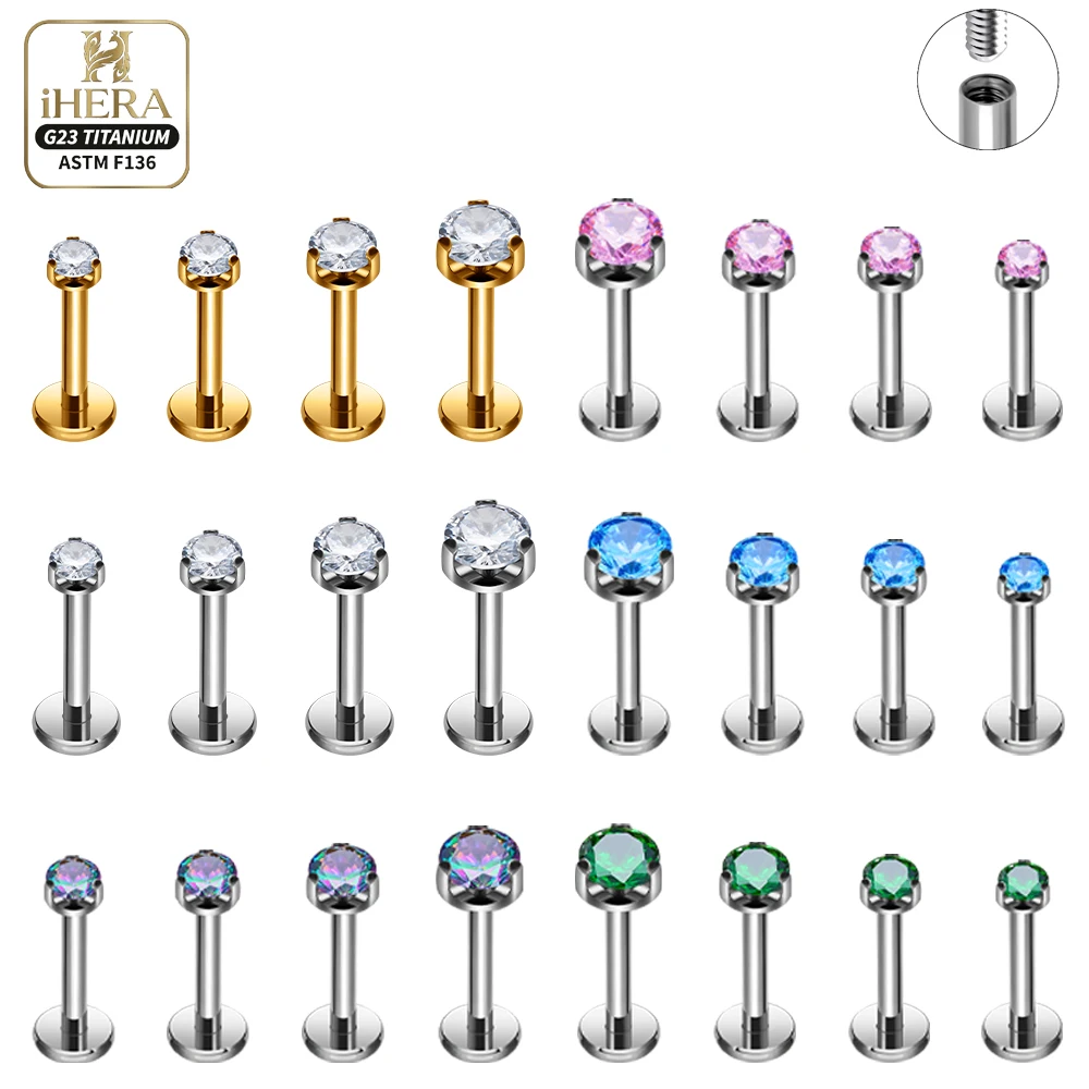 F136 Titanium Piercing Stud Labret Lip Medusa Monroe Philtrum Tragus Helix Conch Flat Back Internally Threaded Jewelry Body Lot