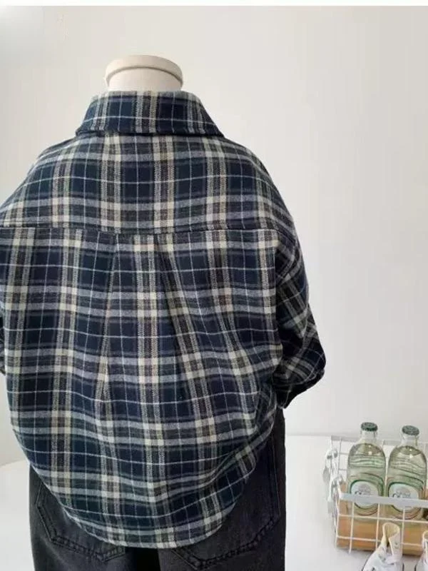 Camisa Xadrez Primavera Outono para Meninos, Camada Base, Roupa Infantil Moderna e Estilosa, Manga Longa com Pelo de Coelho, ...