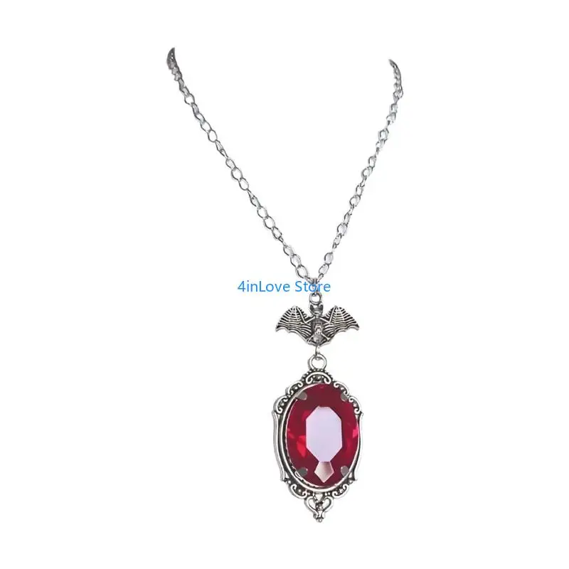 T4MD Bat Theme Statement Necklace With Ornate Oval Pendant and Alloy Chain for Gothic Outfits, Parties, and Gift Ready Styling